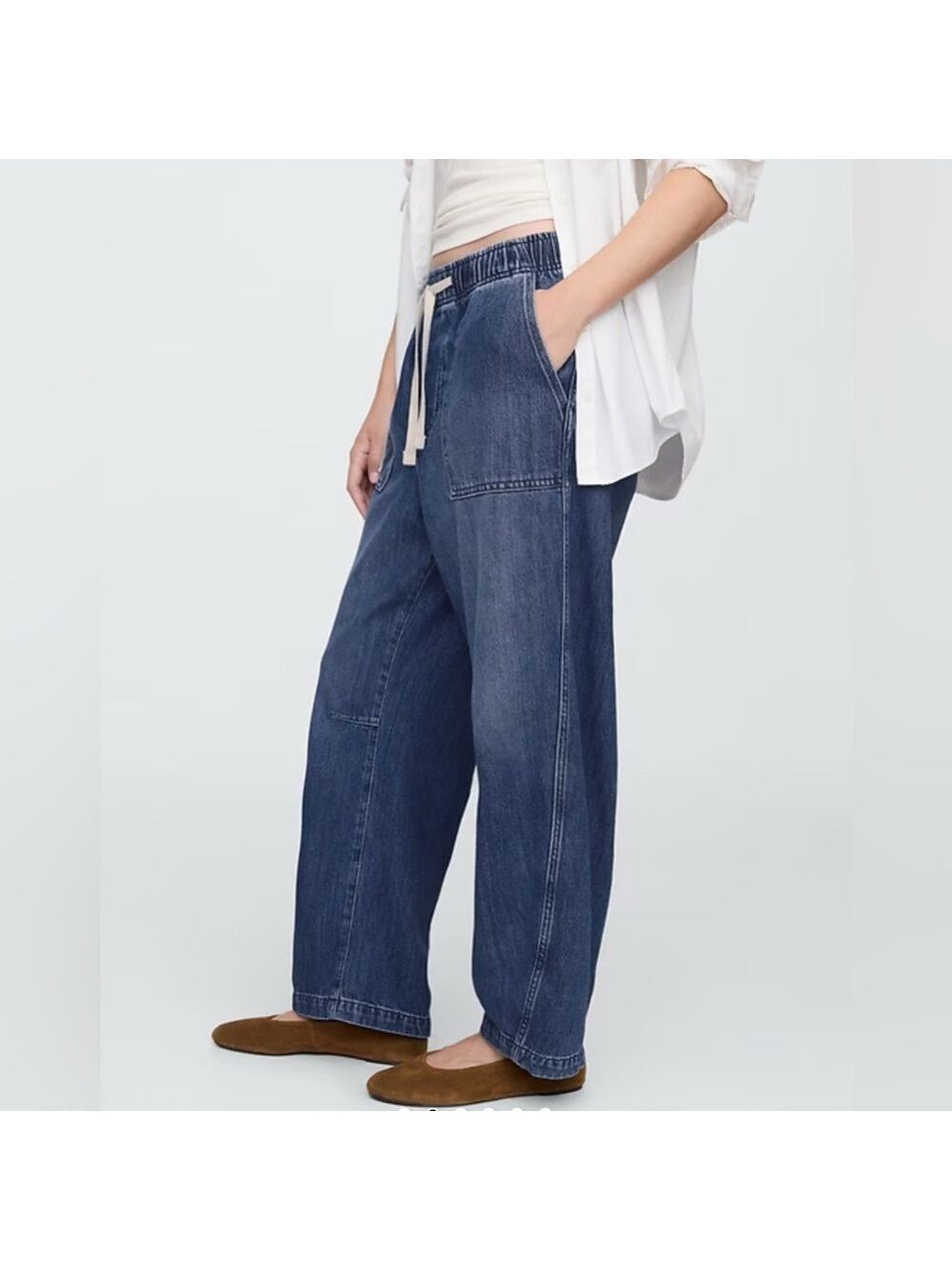 Gap Dark Wash Baggy Denim Utility Pull-On Barrel Jeans Nwot L Streetwear